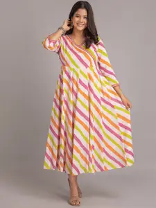 SUTI Striped Flared Sleeves Thread Work Kurta