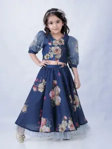 Lil Peacock Girls Floral Printed Sequinned Ready to Wear Lehenga & Choli