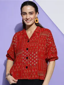 HERE&NOW Standard Fit Ethnic Motifs Printed Puff Sleeves Casual Shirt
