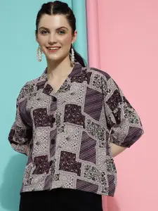 HERE&NOW Relaxed Fit Ethnic Motifs Printed Puff Sleeves Casual Shirt