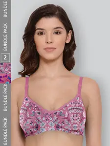 LYRA Pack Of 2 Printed Combed Cotton Wirefree Secret Support Bra with Detachable Strap