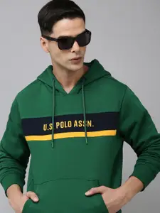 U.S. Polo Assn. Brand Logo Printed Colourblocked  Hooded Sweatshirt