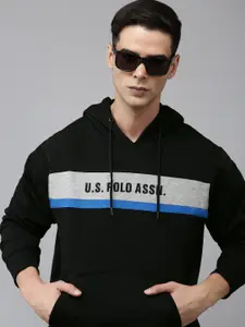 U.S. Polo Assn. Brand Logo Printed Colourblocked Hooded Sweatshirt