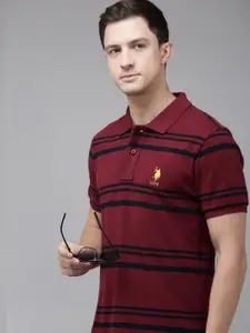 U.S. Polo Assn. Pure Cotton Slim Fit Polo Collar Striped Casual T-shirt