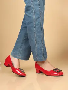 ELLE Square Toe Embellished Block Pumps