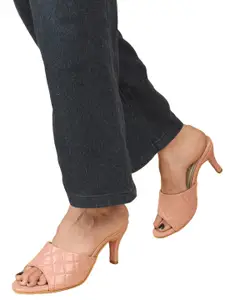 ELLE Textured Open Toe Kitten Heels