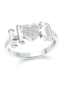Vighnaharta Rhodium-Plated CZ-Studded Adjustable Ring
