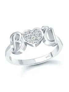 Vighnaharta Rhodium-Plated CZ-Studded Adjustable Ring