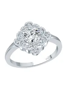 Vighnaharta Rhodium-Plated CZ-Studded Adjustable Ring