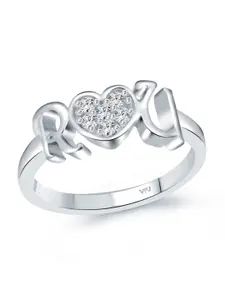 Vighnaharta Rhodium-Plated CZ Studded Alphabets R & U Ring