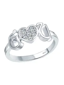 Vighnaharta Rhodium-Plated CZ-Studded Adjustable Ring
