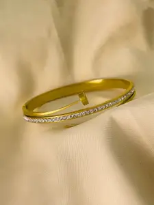 MYKI Cubic Zirconia Gold-Plated Kada Bracelet