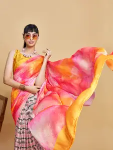 Sangria Geometric Printed Satin Saree