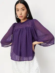 max Self Design Flared Sleeves Gathered Top