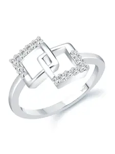 Vighnaharta Rhodium-Plated CZ-Studded Adjustable Ring