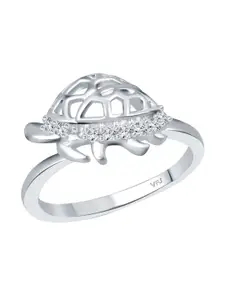 Vighnaharta Rhodium Plated Cubic Zirconia Studded Meru Tortoise Finger Ring
