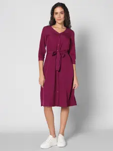 Pantaloons V-Neck Cuffed Sleeves Tie-Up Detail A-Line Dress