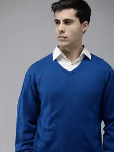 Park Avenue V-Neck Self Design Pullover Sweaters