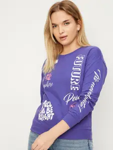 max Typography Printed Round Neck Cotton Regular Sweatshirt