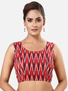 Madhu Fashion Ikat Printed Pure Cotton Sleeveless Saree Blouse