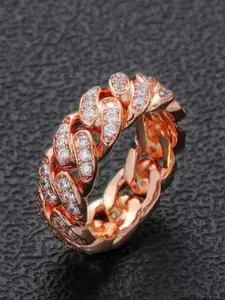 VIEN Rose Gold-Plated CZ Studded Adjustable Ring