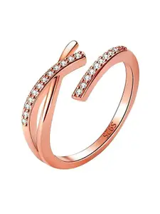VIEN Rose Gold-Plated Crystal Studded Adjustable Ring