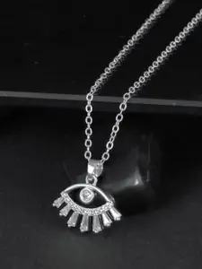 MEENAZ Silver-Plated AD Stone Studded Evil Eye Stainless Steel Pendant With Chain