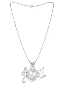 MEENAZ Silver-Plated AD Stone Studded I Alphabet Letter Stainless Steel Pendant With Chain