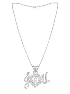 MEENAZ Silver-Plated AD Stone Studded R Alphabet Letter Pendant With Chain