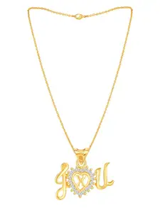 MEENAZ Gold-Plated AD Stone Studded X Alphabet Letter Pendant With Chain