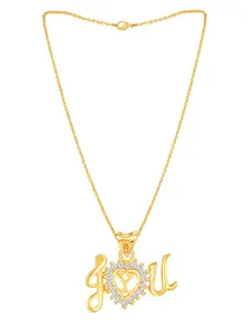 MEENAZ Gold-Plated AD Stone Studded Y Alphabet Letter Stainless Steel Pendant With Chain