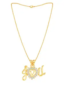 MEENAZ Gold-Plated Letter V Pendant With Chain