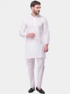 SG LEMAN Band Collar Pure Cotton Straight Kurta with Trousers