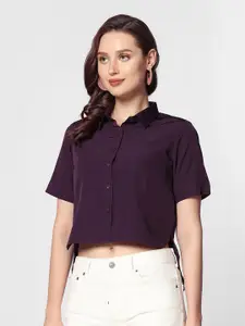 Selvia Spread Collar Crop Casual Shirt