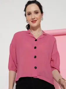 HERE&NOW Pink Premium Cuban Collar Casual Shirt