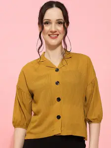 HERE&NOW Yellow Premium Cuban Collar Casual Shirt