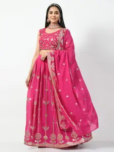 Angroop Embellished Mirror Work Semi-Stitched Lehenga & Unstitched Blouse With Dupatta