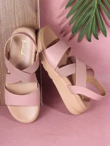 The Roadster Lifestyle Co. Nude Coloured Textured Open Toe Flats With Backstrap