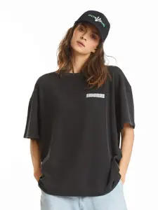 Bonkers Corner Black Drop-shoulder Sleeves Oversized Cotton T-shirt