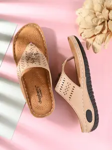 DressBerry Beige Laser Cuts Open Toe Flats