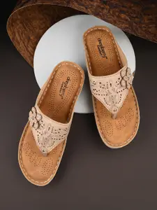 DressBerry Beige Laser Cut Embellished Open Toe Flats