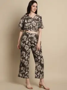 JAINISH Floral Printed Crop Top With Palazzo