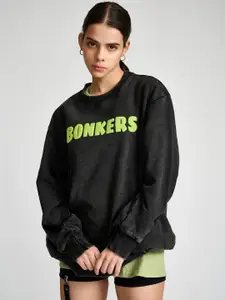 Bonkers Corner Typography Printed Round Neck Cotton Pullover Sweatshirt