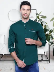 Kuons Avenue Smart Slim Fit Opaque Band Collar Cotton Linen Casual Shirt