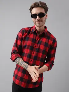 Hancock Men Red & Black Slim Fit Checked Casual Shirt