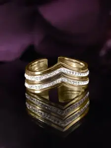 Rubans Voguish 22k Gold Plated Waterproof Zirconia Minimal Textured Tarnish Free Ring