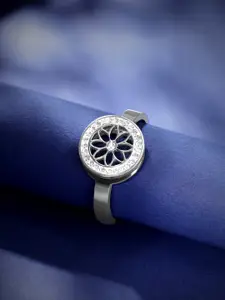 Rubans Voguish Rubans Rhodium Plated Waterproof Tarnish-Free Floral CZ Demi-Fine Adjustable Ring