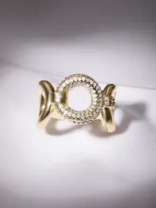 Rubans Voguish Gold-Plated CZ-Studded Adjustable Finger Ring