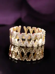 Rubans Voguish Gold-Plated CZ-Studded Adjustable Finger Ring