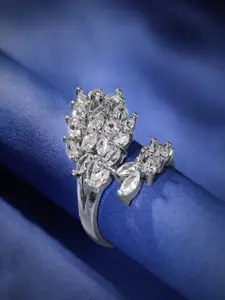 Rubans Voguish Silver Plated AD-Studded Adjustable Finger Ring